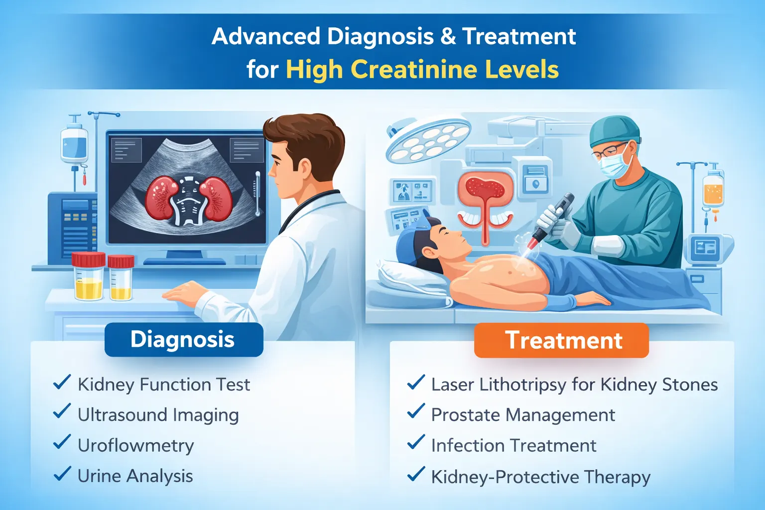 Advanced diagnosis and treatment for high creatinine levels