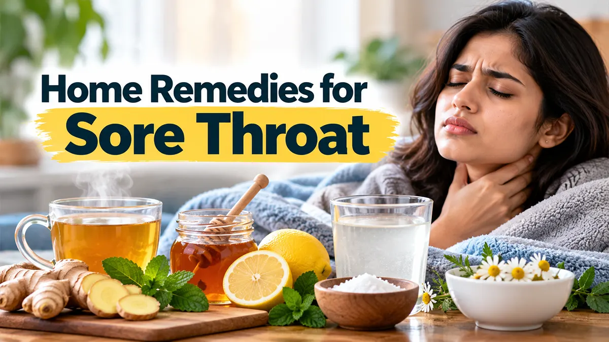 Home remedies for sore throat including warm fluids and salt-water gargle
