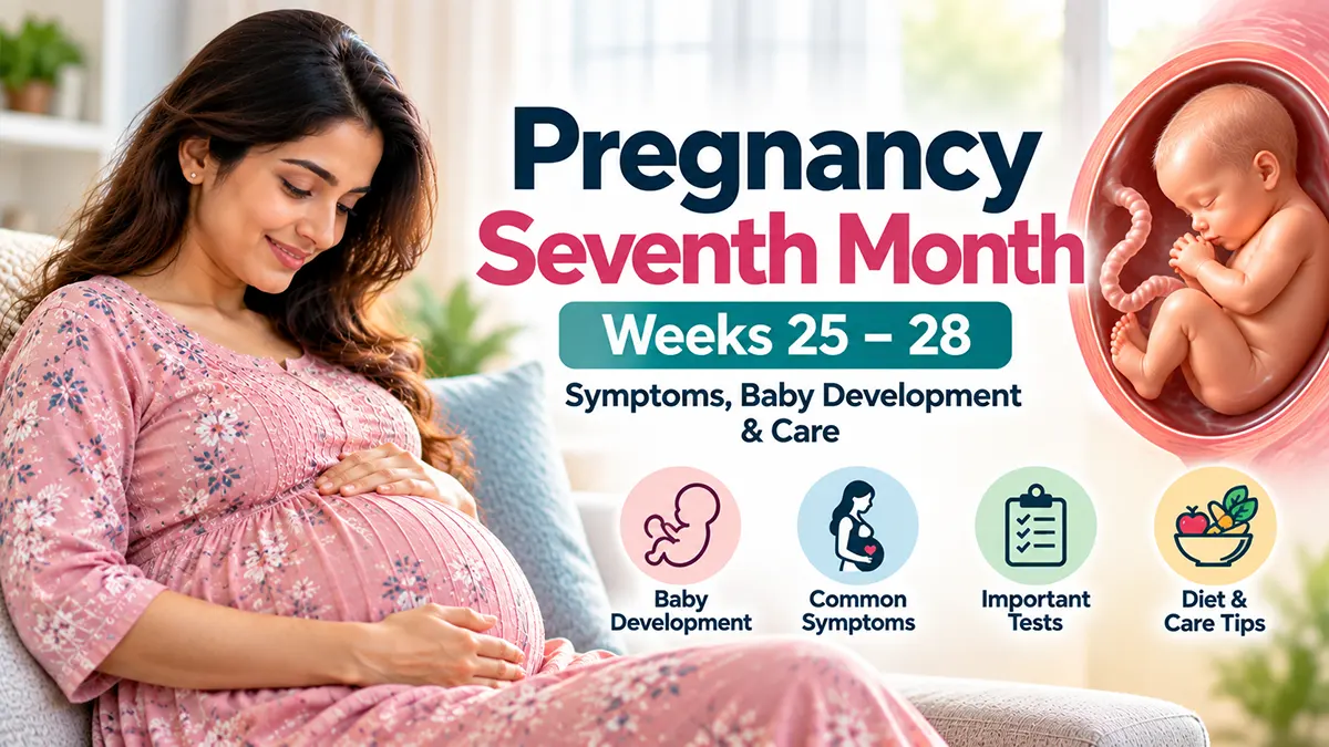 Pregnancy seventh month weeks 25 to 28 symptoms baby development and care